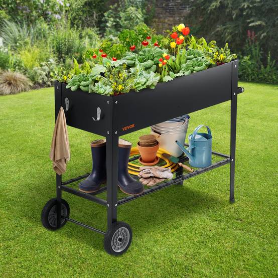 VEVOR Jardinière métal galvanisé 110x49,5x80 cm, pieds. Fleurs, légumes, argent. - Image 8