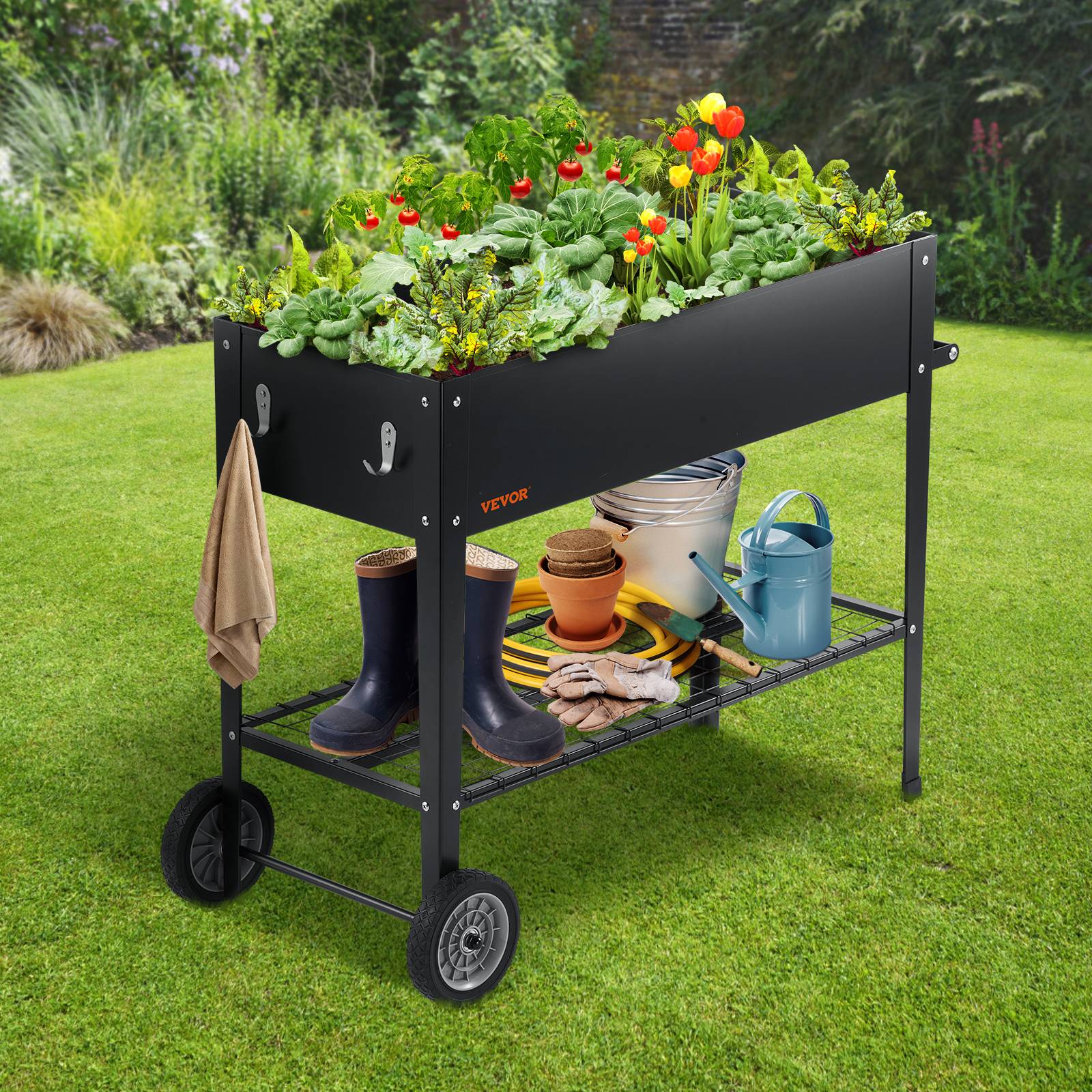 VEVOR Jardinière métal galvanisé 110x49,5x80 cm, pieds. Fleurs, légumes, argent. - Image 8