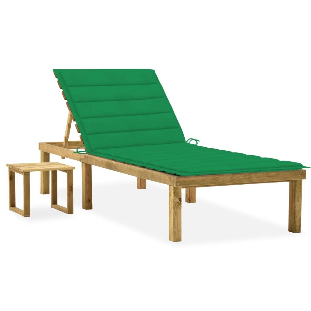 Helloshop26 - Transat chaise longue bain de soleil lit de jardin terrasse meuble d'extérieur avec table et coussin pin imprégné - Image 1