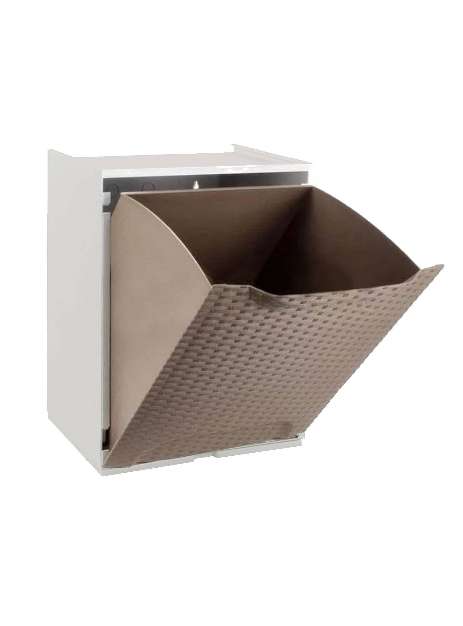 Dmora - Armoire d'extérieur Dbertagnol, Mobilier d'extérieur, Meuble de balcon polyvalent effet rotin, 100% Made in Italy, 34x29h47 cm, Taupe et Blanc - Dmora - Image 4