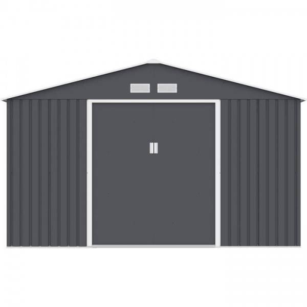 Sans Marque - Abri de jardin en métal 10,85 m² - 340 x 319 x 210 cm - JUPITER - Kit d'ancrage inclus, 2 portes coulissantes - Gris - Image 1