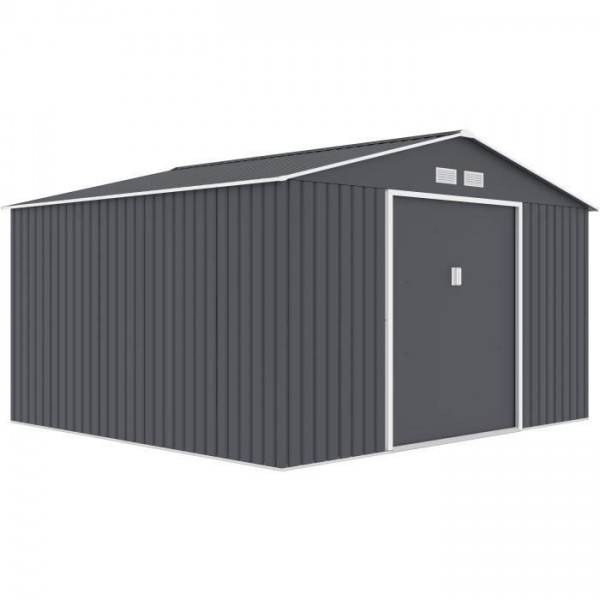 Sans Marque - Abri de jardin en métal 10,85 m² - 340 x 319 x 210 cm - JUPITER - Kit d'ancrage inclus, 2 portes coulissantes - Gris - Image 4