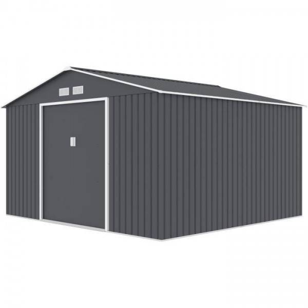 Sans Marque - Abri de jardin en métal 10,85 m² - 340 x 319 x 210 cm - JUPITER - Kit d'ancrage inclus, 2 portes coulissantes - Gris - Image 3