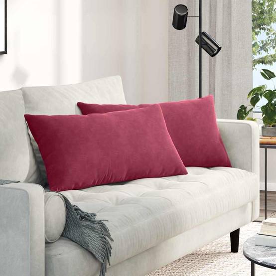 Lot de 2 Coussins Canapé Velours Côtelé Décoration Intérieur Déhoussables Bordeaux 80x40 cm – ComfortXL Outdoor Living - Image 1