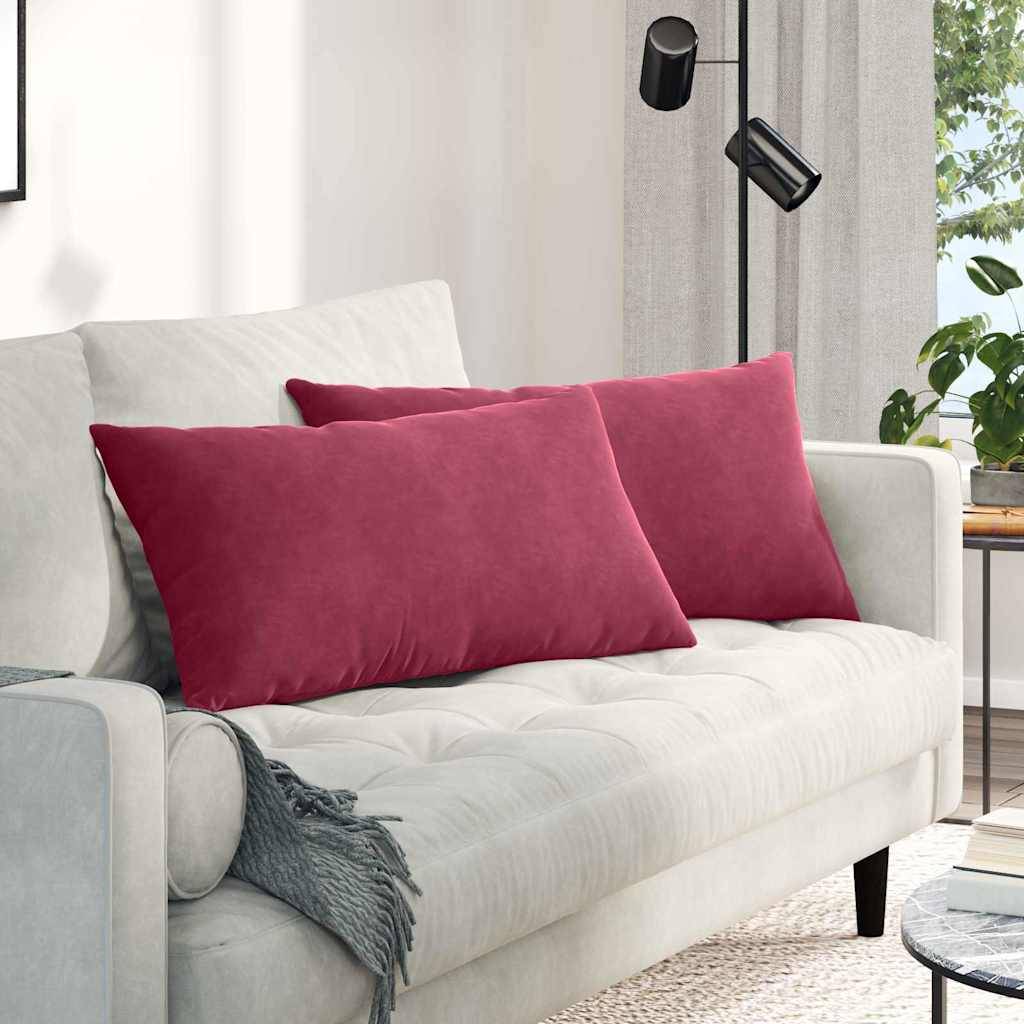 Lot de 2 Coussins Canapé Velours Côtelé Décoration Intérieur Déhoussables Bordeaux 80x40 cm – ComfortXL Outdoor Living - Image 1