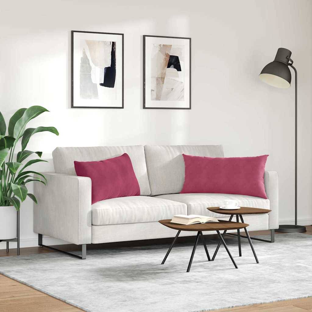 Lot de 2 Coussins Canapé Velours Côtelé Décoration Intérieur Déhoussables Bordeaux 80x40 cm – ComfortXL Outdoor Living - Image 4