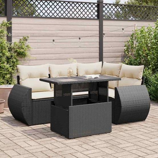 ComfortXL - Salon de jardin d'angle 5 pcs résine tressée avec table relevable et coffres de rangement Noir – ComfortXL Outdoor Living - Image 1