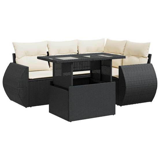 ComfortXL - Salon de jardin d'angle 5 pcs résine tressée avec table relevable et coffres de rangement Noir – ComfortXL Outdoor Living - Image 2