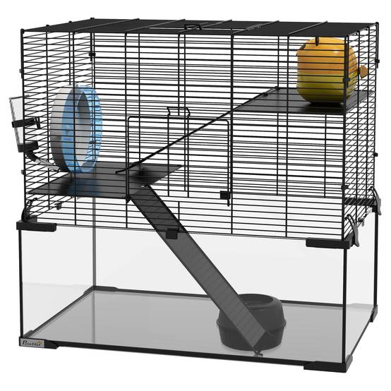Cage hamster 3 niveaux acier pour rongeurs avec rampe et accessoires 60x40x55cm noir - ComfortXL Outdoor Living - Image 2