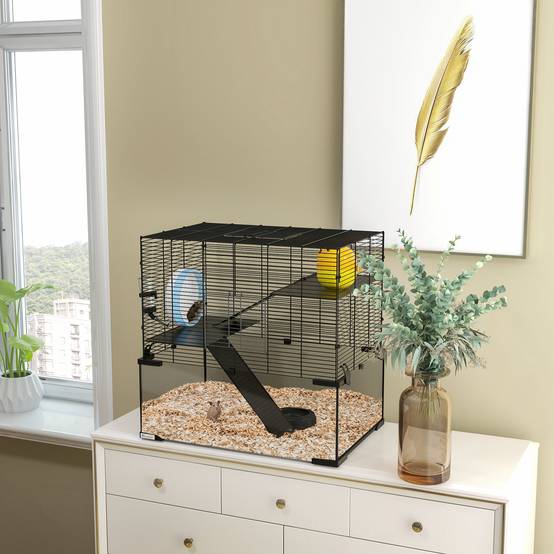 Cage hamster 3 niveaux acier pour rongeurs avec rampe et accessoires 60x40x55cm noir - ComfortXL Outdoor Living - Image 4