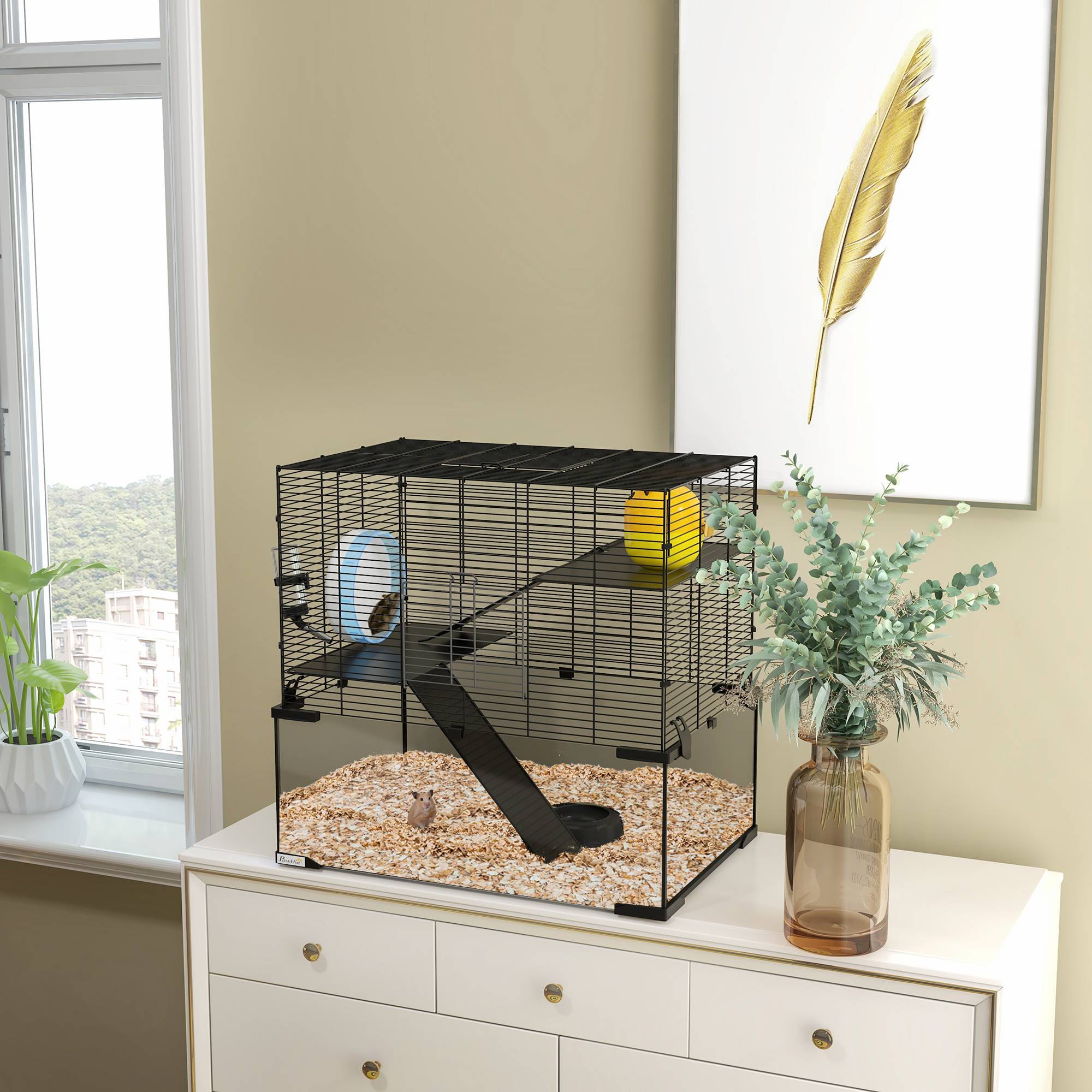 Cage hamster 3 niveaux acier pour rongeurs avec rampe et accessoires 60x40x55cm noir - ComfortXL Outdoor Living - Image 4