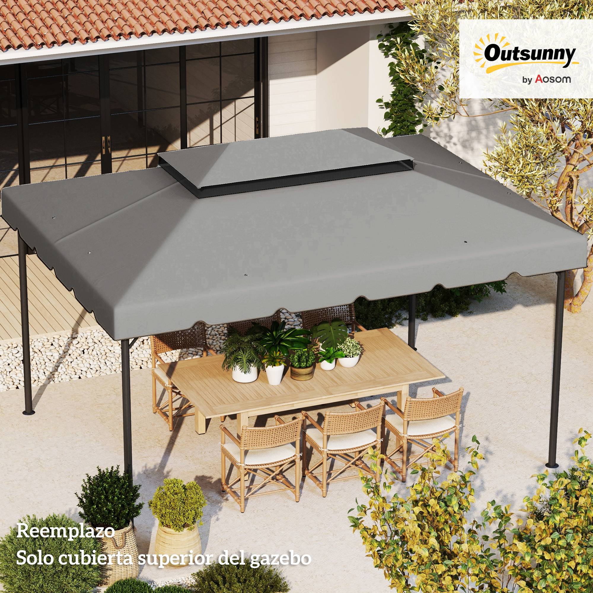 Toile de Rechange 4x3m Polyester pour Tonnelle Double Toit Imperméable Gris Clair - ComfortXL Outdoor Living - Image 4