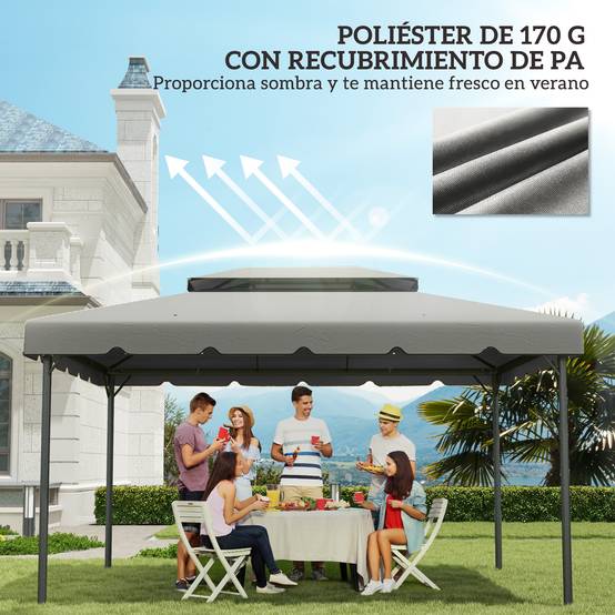 Toile de Rechange 4x3m Polyester pour Tonnelle Double Toit Imperméable Gris Clair - ComfortXL Outdoor Living - Image 8