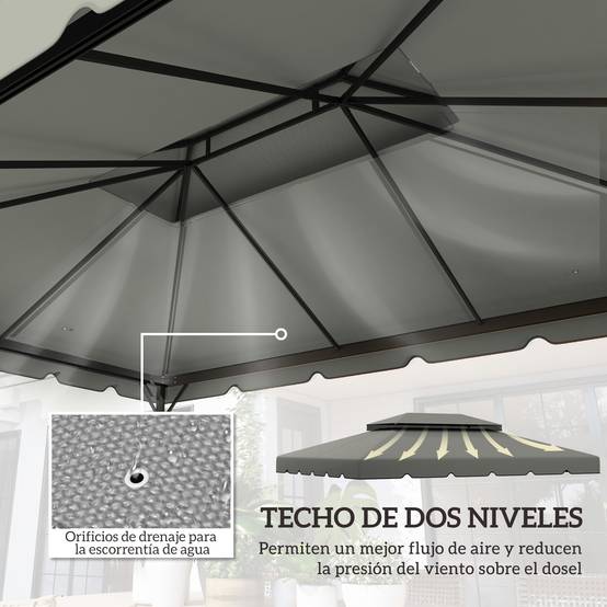 Toile de Rechange 4x3m Polyester pour Tonnelle Double Toit Imperméable Gris Clair - ComfortXL Outdoor Living - Image 6