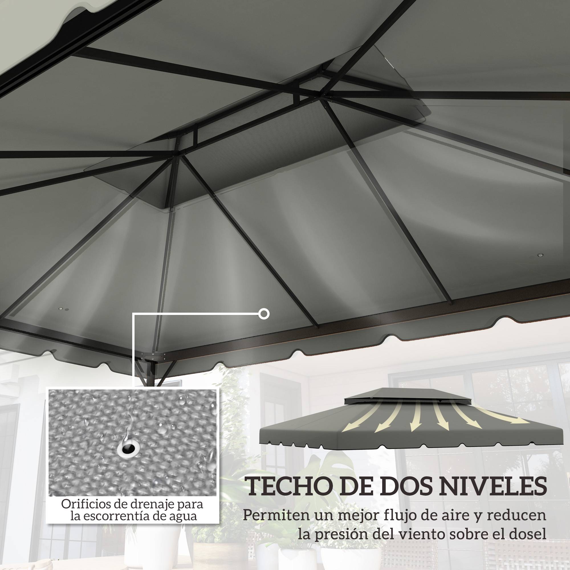 Toile de Rechange 4x3m Polyester pour Tonnelle Double Toit Imperméable Gris Clair - ComfortXL Outdoor Living - Image 6