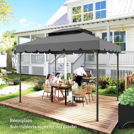 Toile de Rechange 4x3m Polyester pour Tonnelle Double Toit Imperméable Gris Clair - ComfortXL Outdoor Living - Image 10