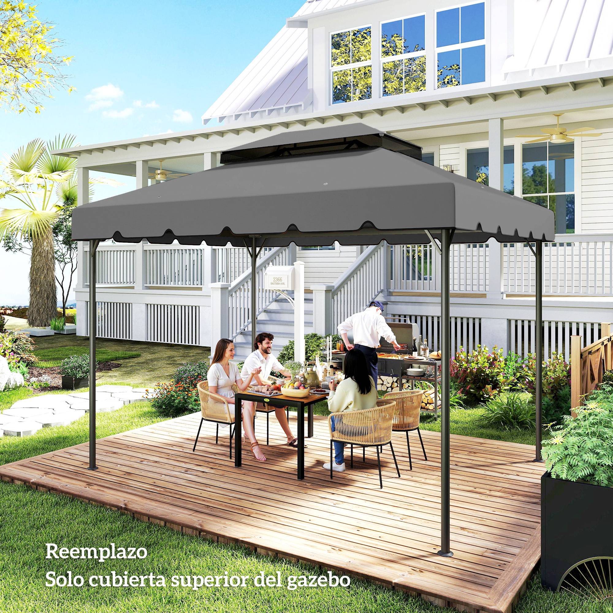 Toile de Rechange 4x3m Polyester pour Tonnelle Double Toit Imperméable Gris Clair - ComfortXL Outdoor Living - Image 10