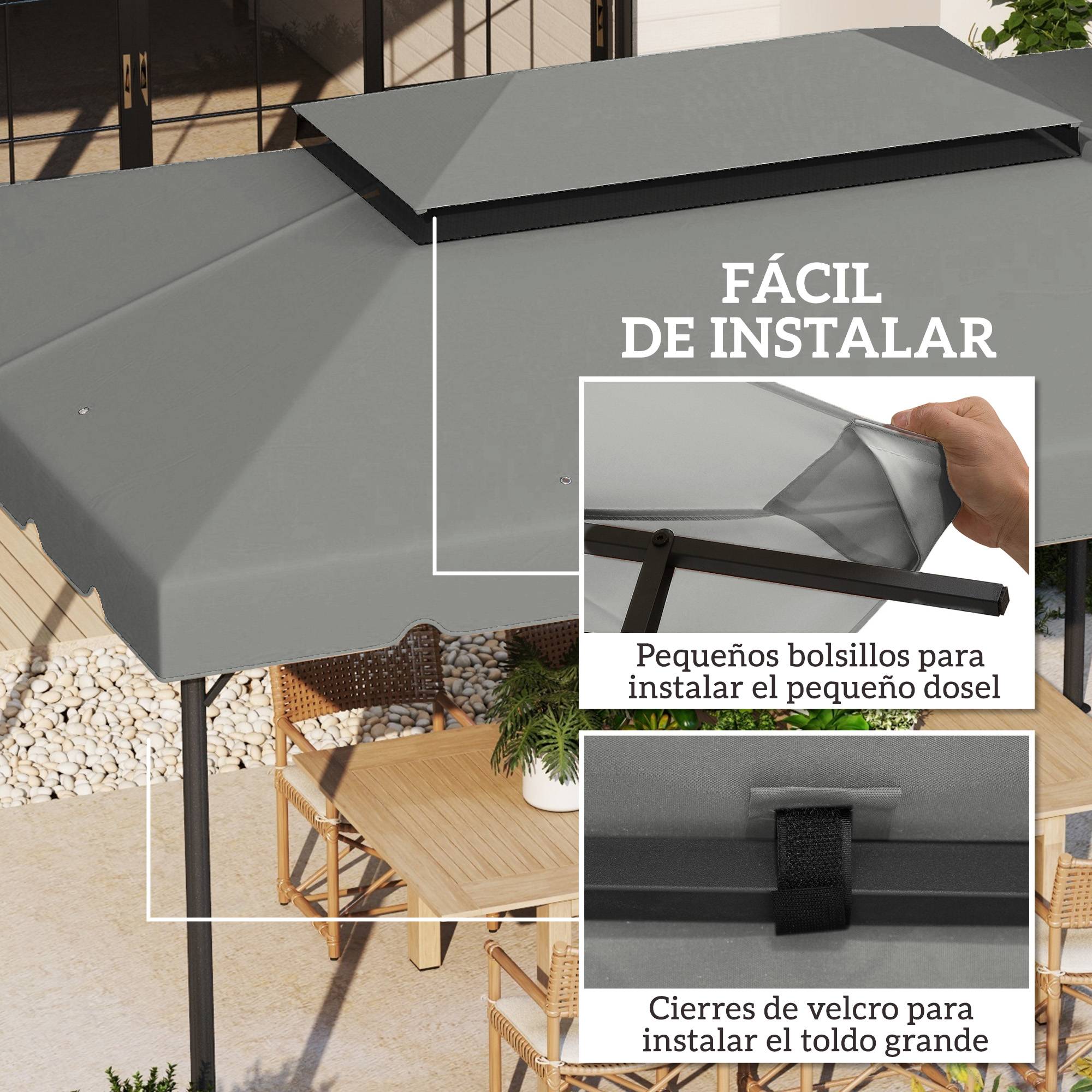 Toile de Rechange 4x3m Polyester pour Tonnelle Double Toit Imperméable Gris Clair - ComfortXL Outdoor Living - Image 7
