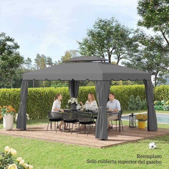 Toile de Rechange 4x3m Polyester pour Tonnelle Double Toit Imperméable Gris Clair - ComfortXL Outdoor Living - Image 9