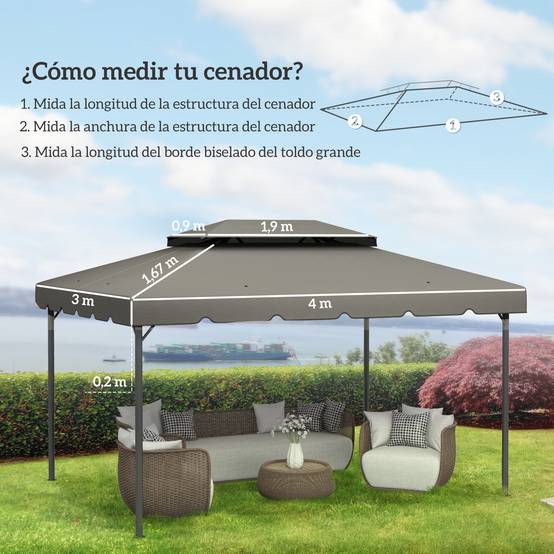 Toile de Rechange 4x3m Polyester pour Tonnelle Double Toit Imperméable Gris Clair - ComfortXL Outdoor Living - Image 5
