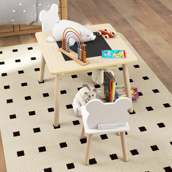 Ensemble table et 2 chaises pour enfants en bois avec compartiments et tableau noir amovible 60 x 60 x 44 cm Naturel et blanc - Image 10
