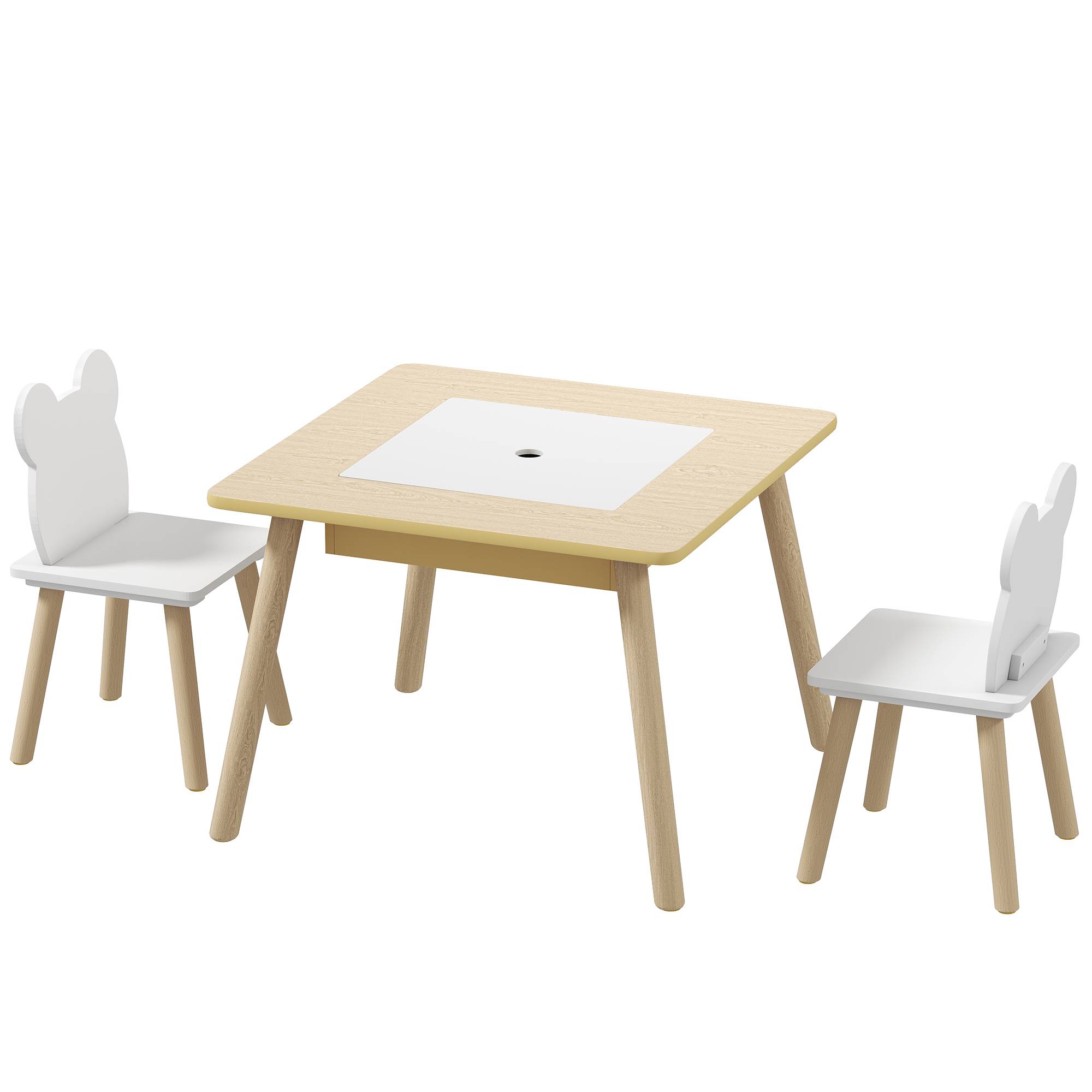 Ensemble table et 2 chaises pour enfants en bois avec compartiments et tableau noir amovible 60 x 60 x 44 cm Naturel et blanc - Image 2