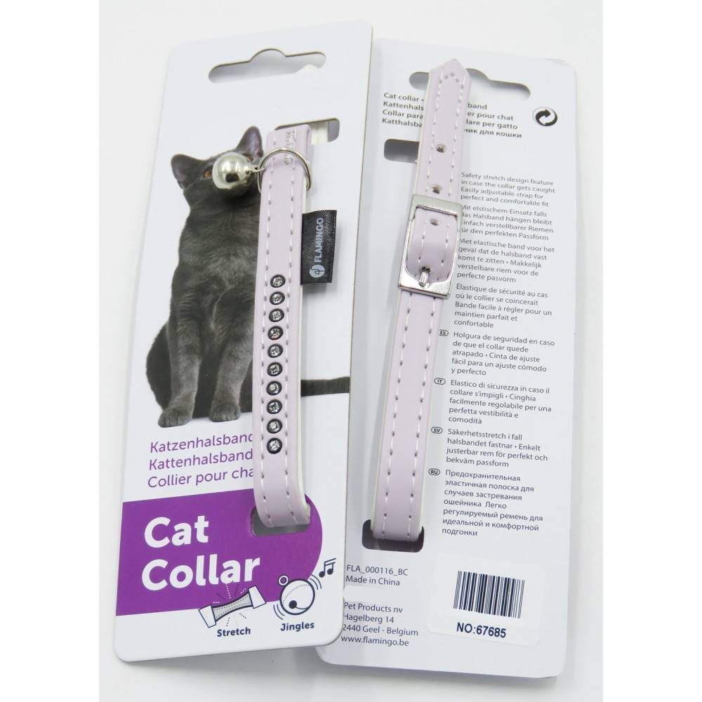 Animallparadise - Collier 30 cm x 11 mm, rose clair avec strass et clochette pour chat - Image 3