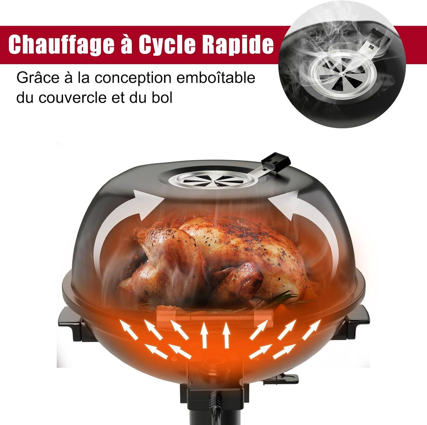 Costway - Barbecue Électrique Extérieur 1600 W, Grill Portatif sur Pied avec Grille Chauffante Amovible Antiadhésive Température Réglable, Idéal pour Cuisson Ba - Image 2