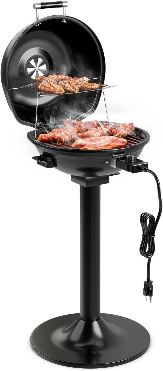 Costway - Barbecue Électrique Extérieur 1600 W, Grill Portatif sur Pied avec Grille Chauffante Amovible Antiadhésive Température Réglable, Idéal pour Cuisson Ba - Image 1
