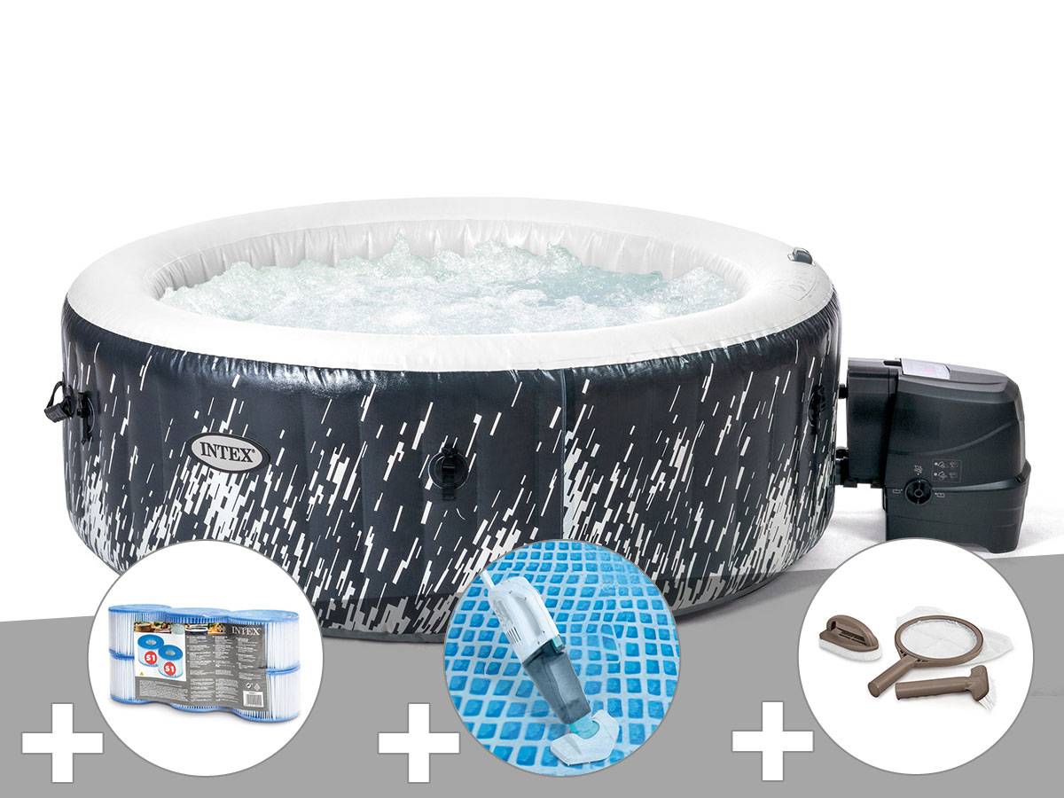 Kit spa gonflable Intex PureSpa Galaxie rond Bulles avec LED 4 places + 6 filtres + Aspirateur + Kit d'entretien