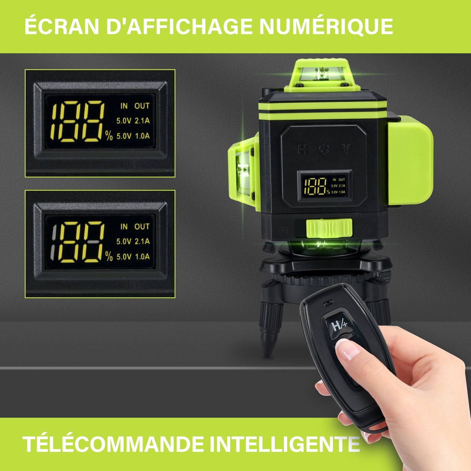 Teeno - 4 x niveaux laser 360° avec affichage de la puissance, 2 x batteries 2400 mAh, 16 lignes - Image 5