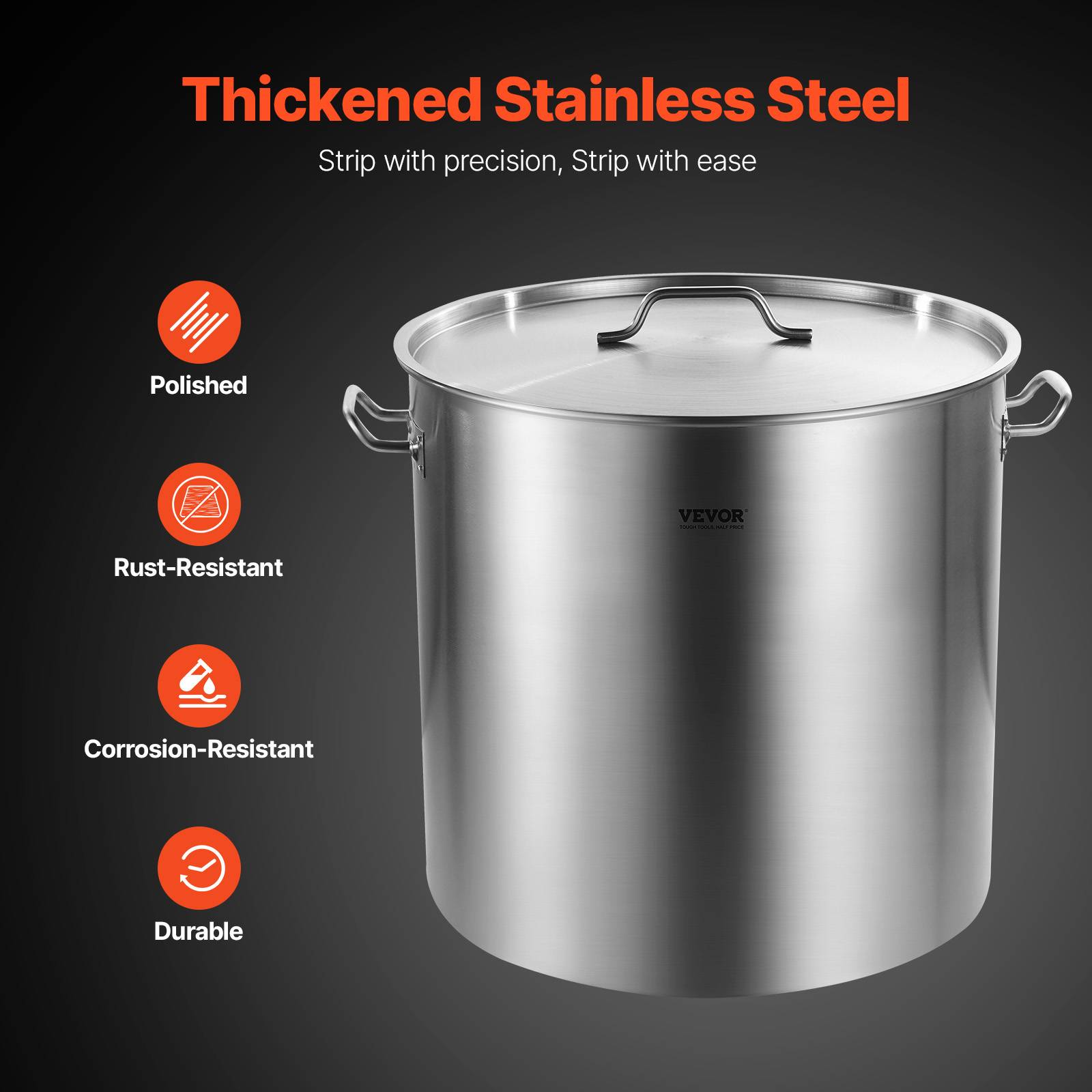 VEVOR Marmite inox 94,6 L, panier, couvercle, poignée, qualité commerciale. Argent. - Image 3