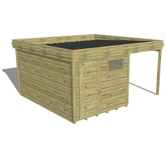 ABRI DE JARDIN bois autoclave 27mm - 4,64x4,34m / 20m2 - Bac acier - Plancher bois - Image 1