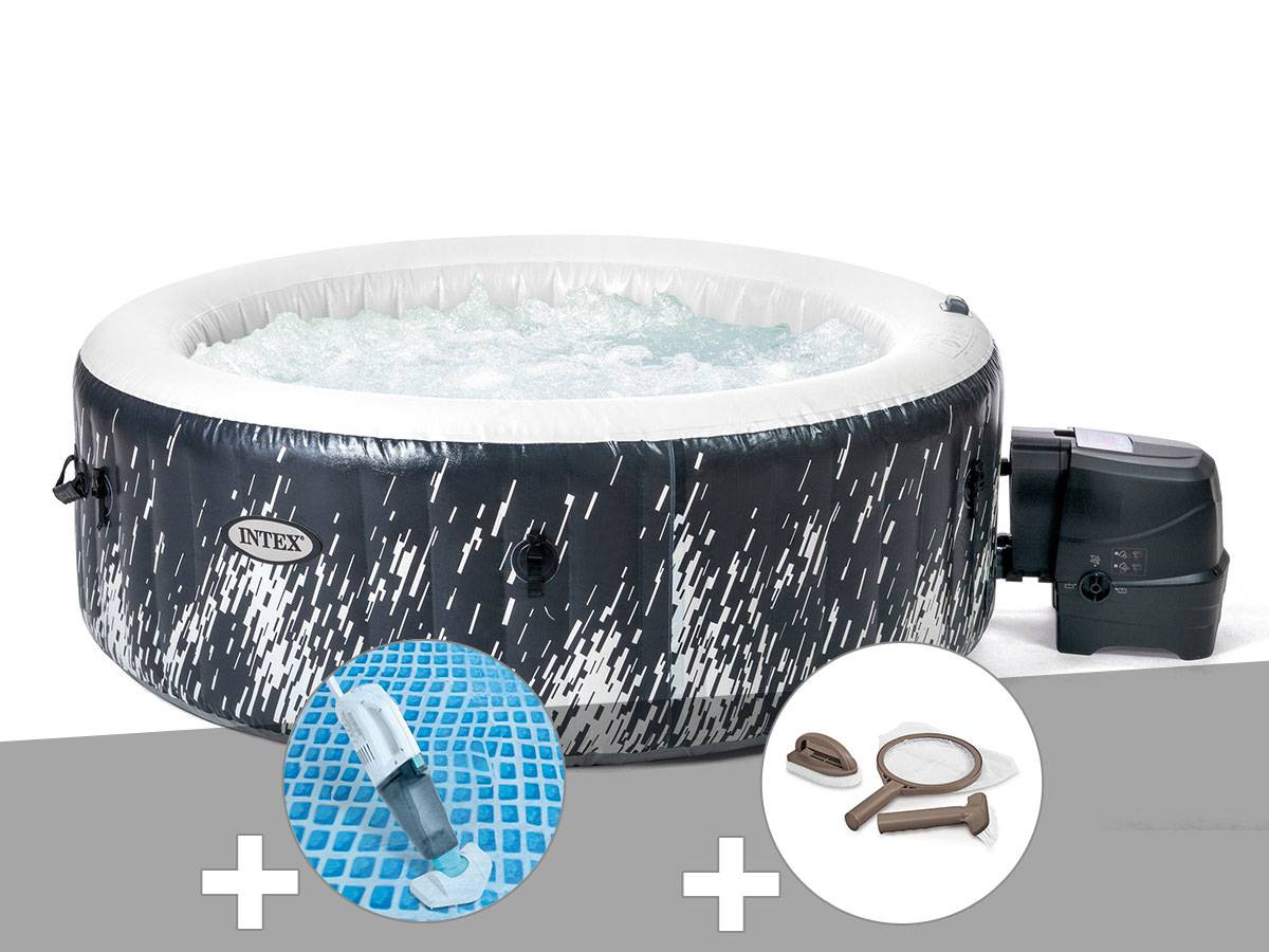 Kit spa gonflable Intex PureSpa Galaxie rond Bulles avec LED 4 places + Aspirateur + Kit d'entretien