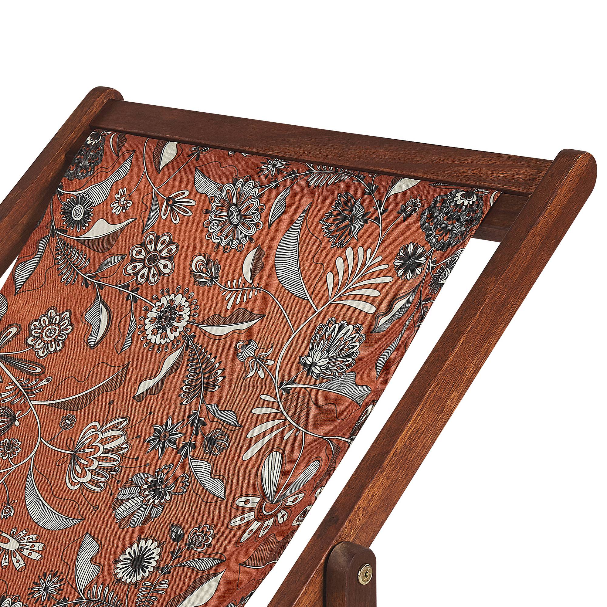 Beliani - 2 Transats Chiliennes Pliantes et Réglables en Bois d'Acacia Foncé et Textile Motif Fleurs Rouges avec Toiles de Remplacement - Image 5