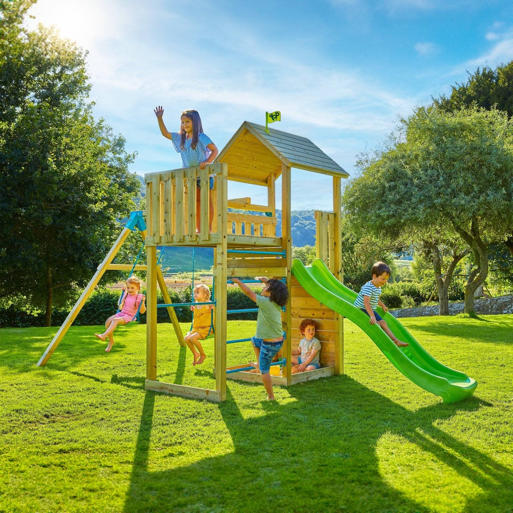 Tp Toys - AIre de jeux 2 balançoires et toboggan - bois FSC® - H270 cm - SARRIETTE SKYWOOD - Image 1