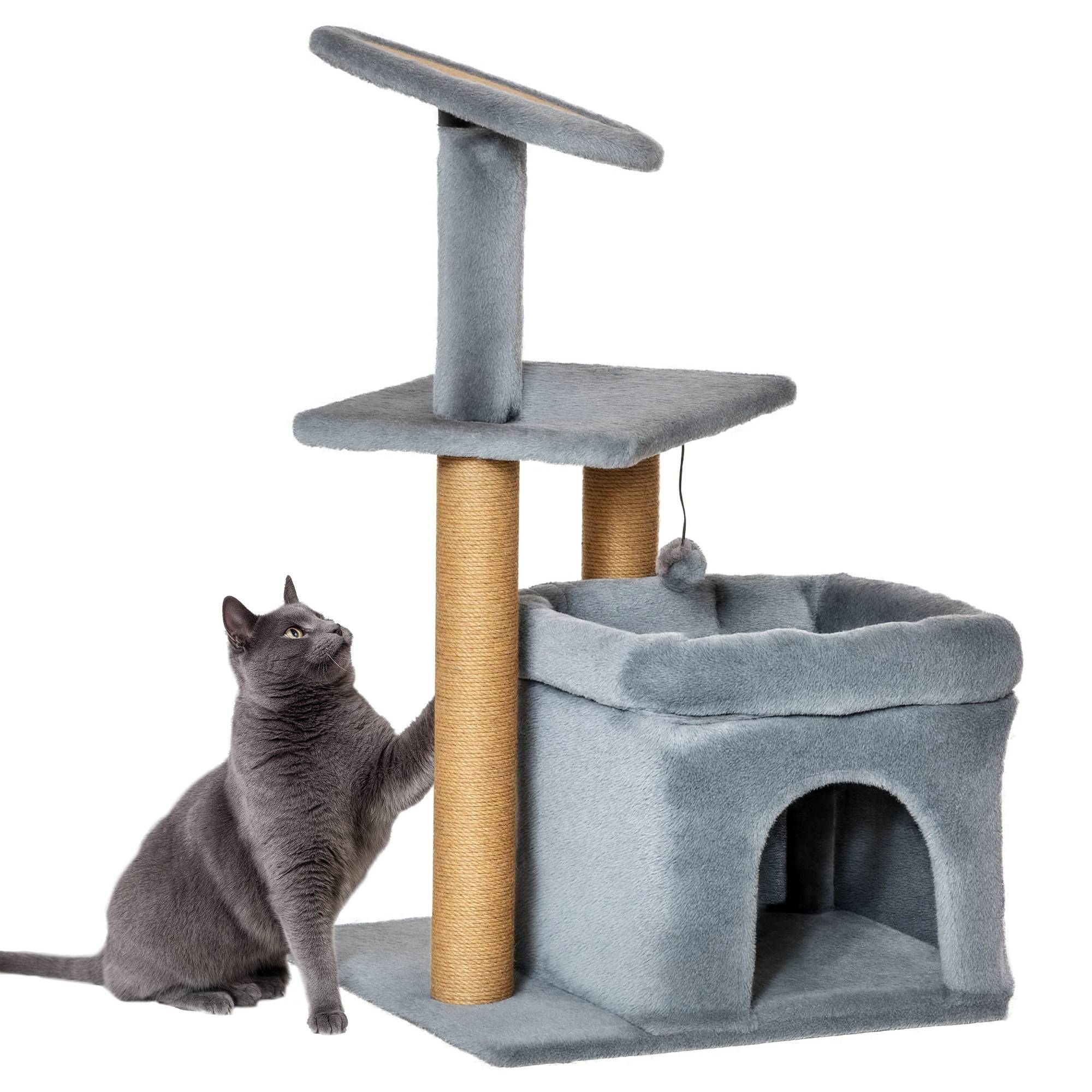 Arbre à chat design peluche jute chaton griffoir niche 48x48x84cm gris - ComfortXL Outdoor Living