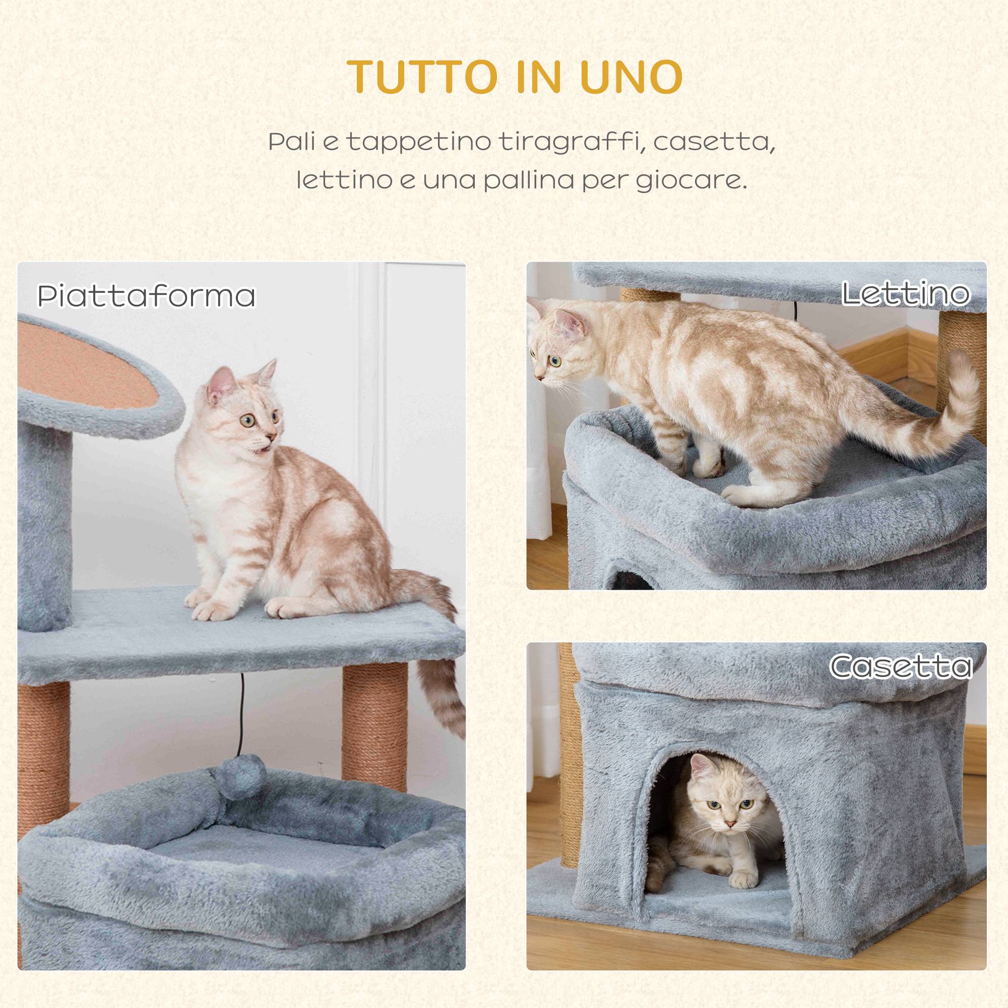 Arbre à chat design peluche jute chaton griffoir niche 48x48x84cm gris - ComfortXL Outdoor Living - Image 7