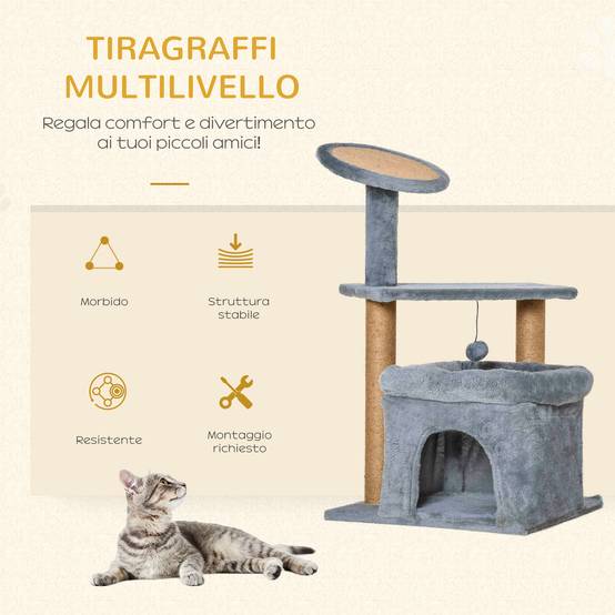 Arbre à chat design peluche jute chaton griffoir niche 48x48x84cm gris - ComfortXL Outdoor Living - Image 6
