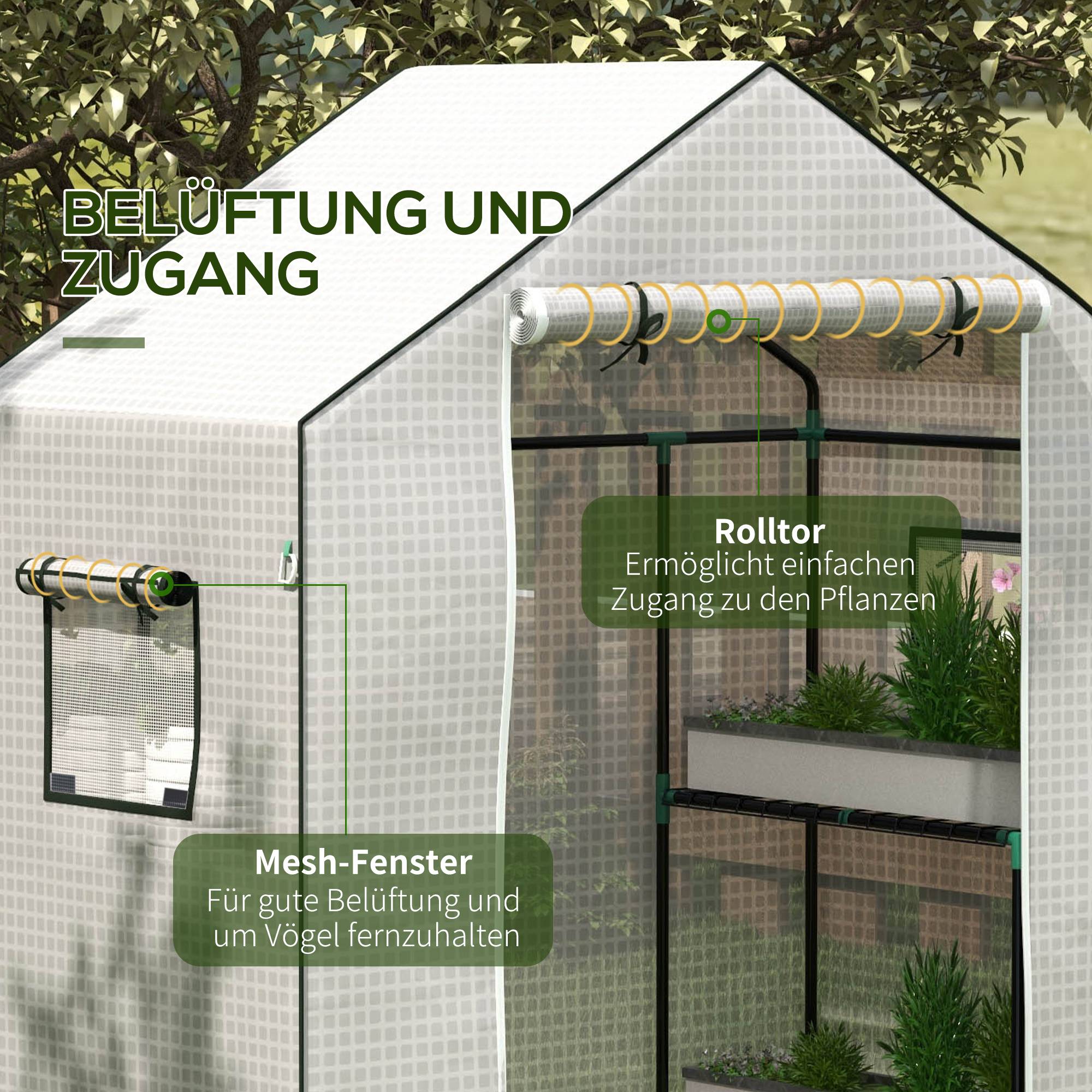 Bâche Serre Remplacement PE Renforcé Tomates Anti-UV Porte Enroulable 140x73x190cm Blanc - ComfortXL Outdoor Living - Image 6