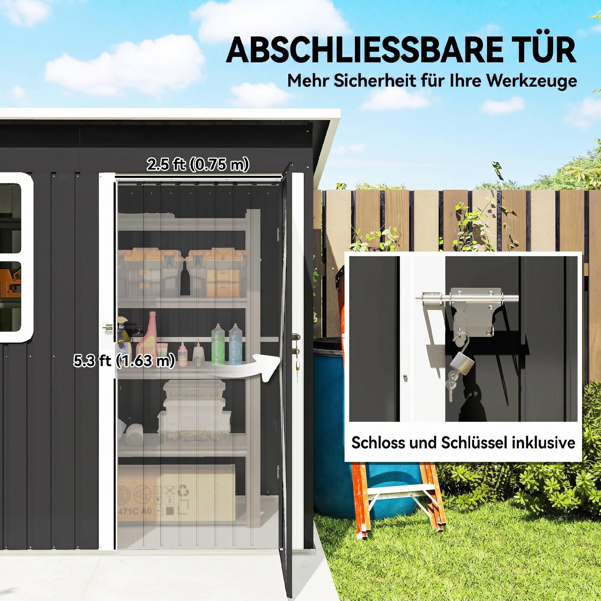 ComfortXL - Abri de jardin acier galvanisé 221 x 133 cm gris avec fenêtre porte verrouillable - ComfortXL Outdoor Living - Image 7