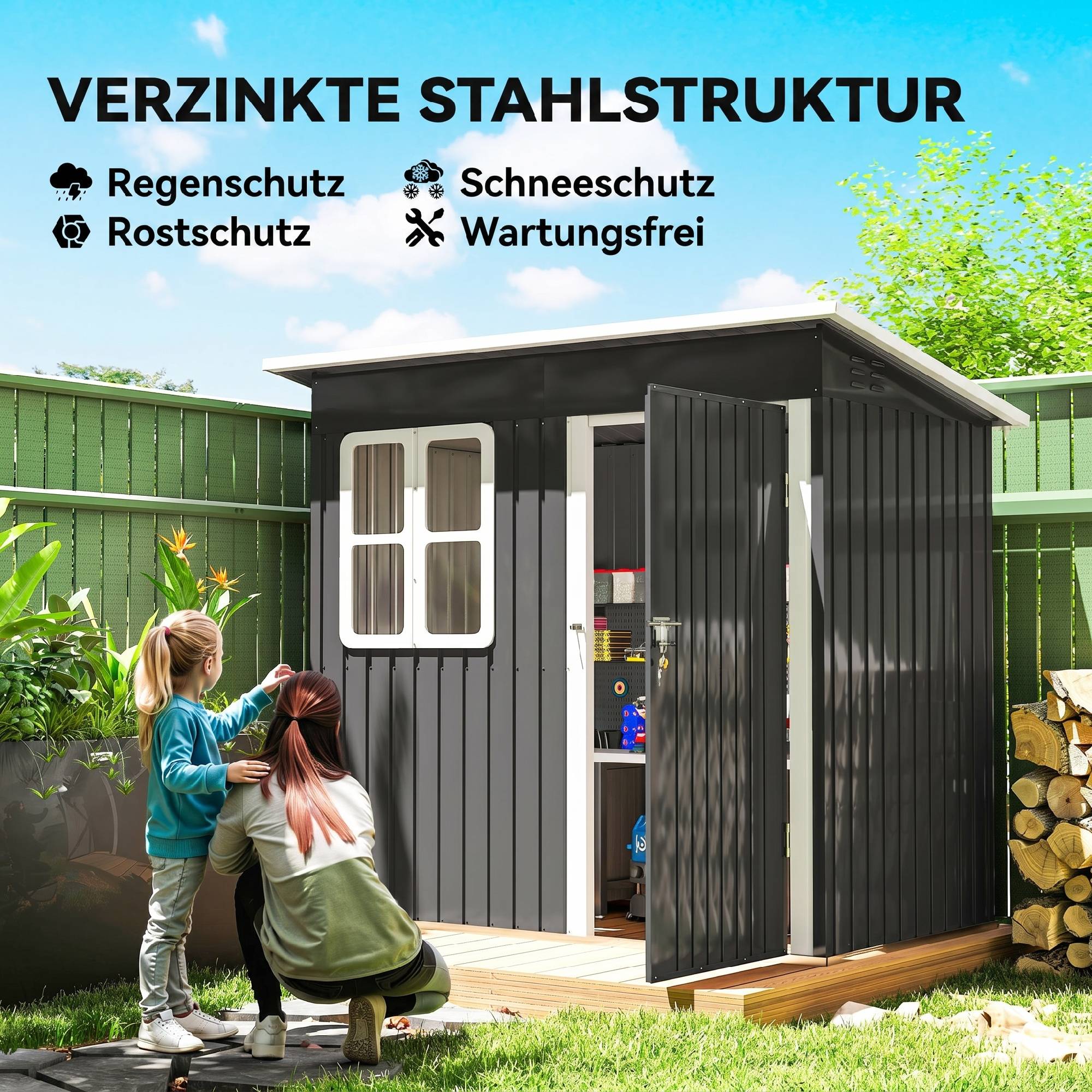 ComfortXL - Abri de jardin acier galvanisé 221 x 133 cm gris avec fenêtre porte verrouillable - ComfortXL Outdoor Living - Image 5
