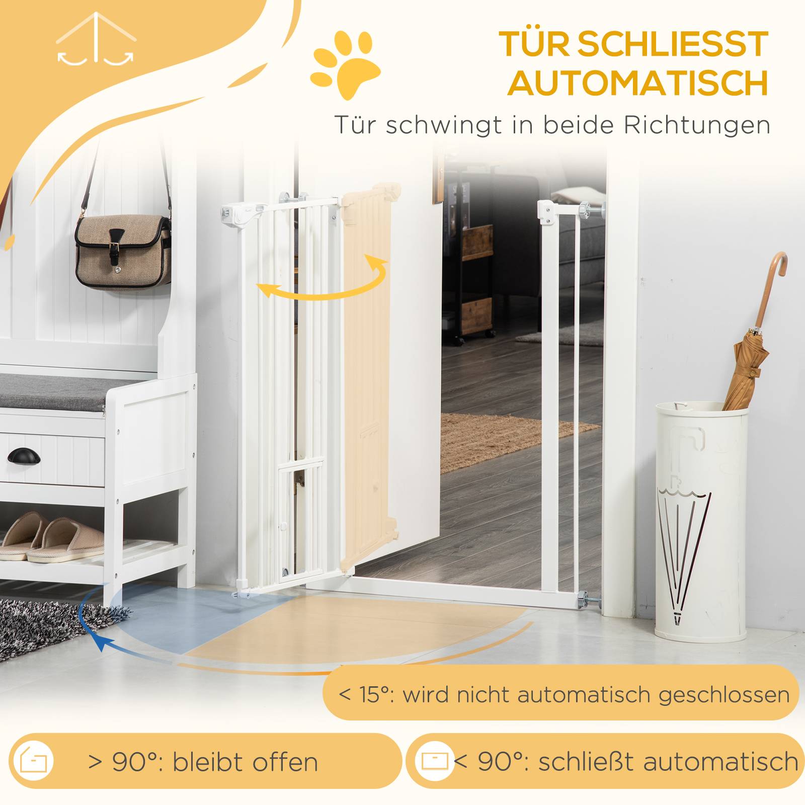 Barrière Sécurité Métal Escalier Porte Chatière Fixation Pression 74-80cm Blanc - ComfortXL Pet Living - Image 6