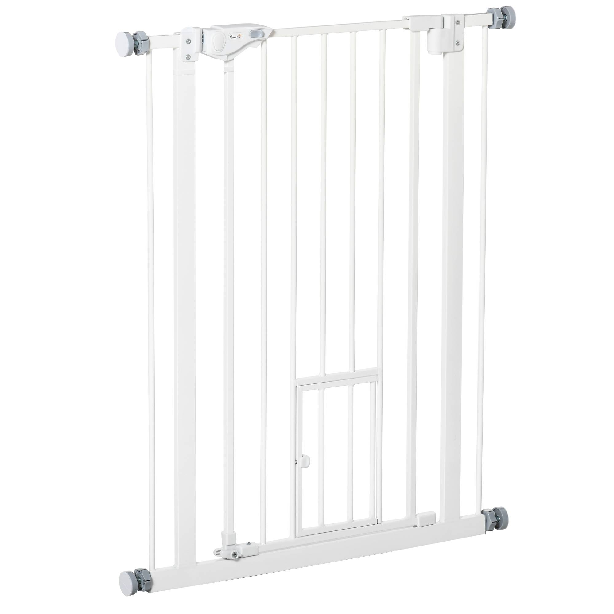Barrière Sécurité Métal Escalier Porte Chatière Fixation Pression 74-80cm Blanc - ComfortXL Pet Living - Image 2