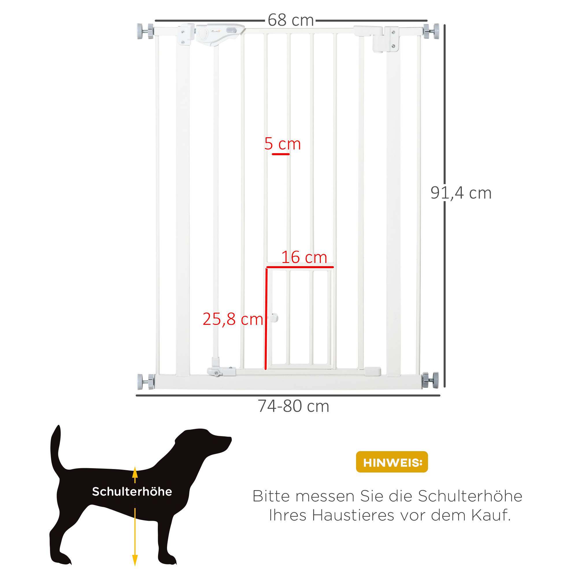 Barrière Sécurité Métal Escalier Porte Chatière Fixation Pression 74-80cm Blanc - ComfortXL Pet Living - Image 3