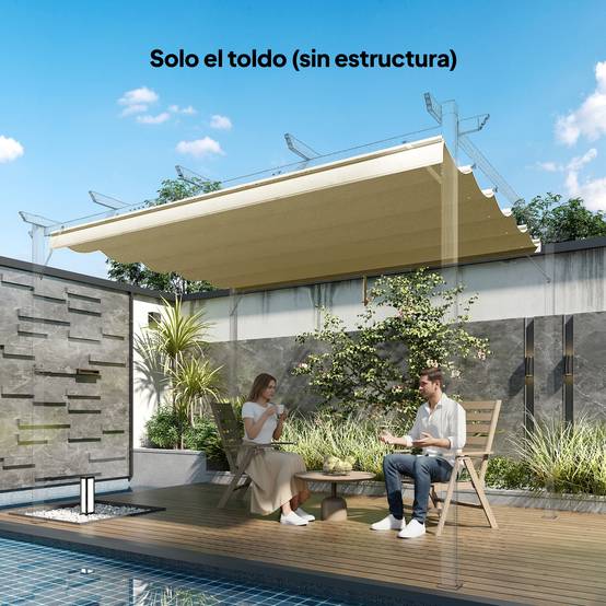 Toile de Rechange Rétractable Polyester pour Pergola 4x3m Anti-UV Beige 350x260 cm - ComfortXL Outdoor Living - Image 4