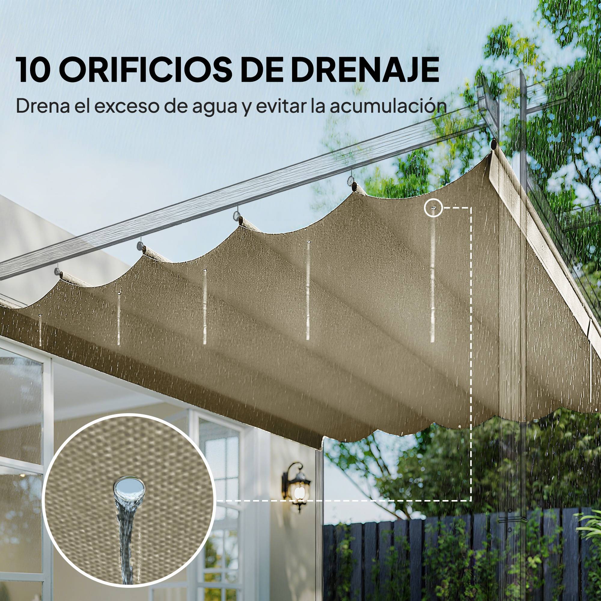 Toile de Rechange Rétractable Polyester pour Pergola 4x3m Anti-UV Beige 350x260 cm - ComfortXL Outdoor Living - Image 8