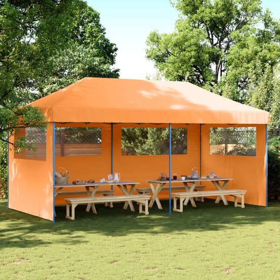 Tente de réception pliable acier et tissu orange et bleu 580 x 292 x 315 cm - PANGIVO - Image 1