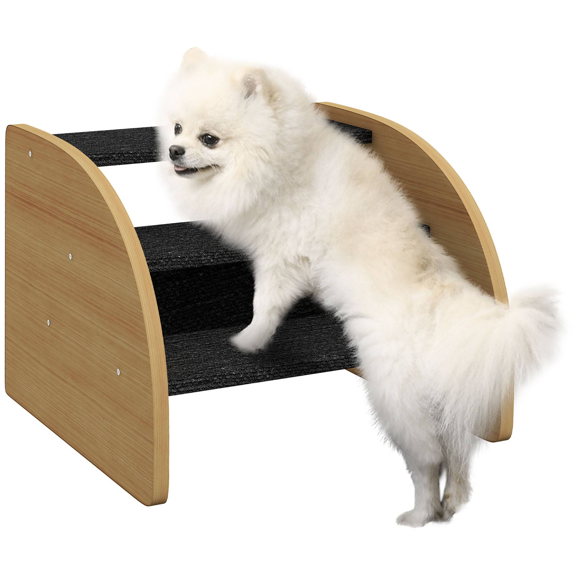 Sans Marque - Escalier 3 marches, petit chien, 38,5x38,5x30cm, chêne/noir - Image 1