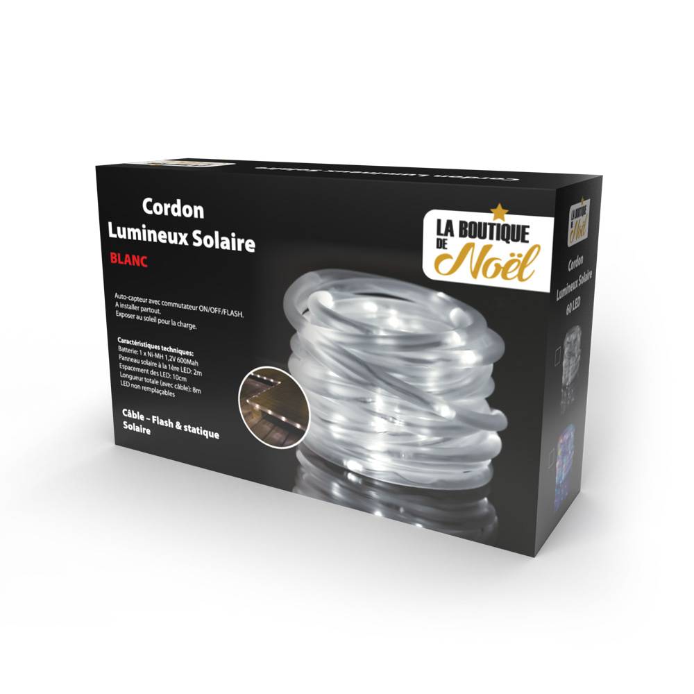 Sans Marque - Cordon lumineux solaire LED 6 à 24 m – Éclairage fixe ou clignotant, blanc ou multicolore, IP44 - 10 mètres - Blanc - DIVERS - Image 1